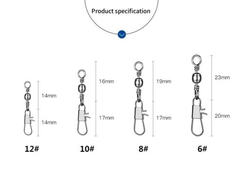 90pcs Fishing Rolling Barrel Swivel with Interlock Snap Tackle Connector 4#-12# - Picture 2 of 17