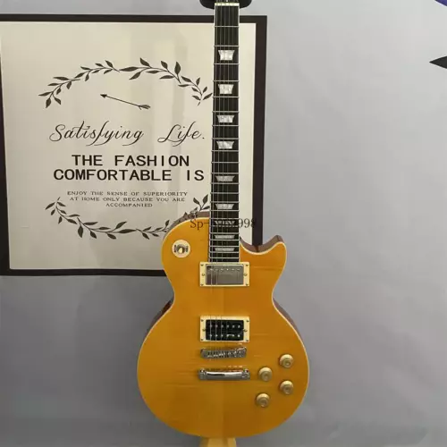 Custom Les Paul Yellow Flamed Maple Top Electric Guitar Solid Body H-H Pickups
