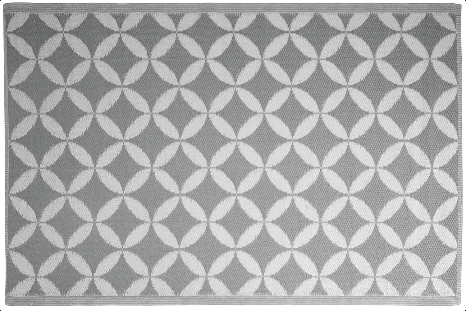 Grey & White Circles Outdoor Rug Camping Floor Mat Picnic Blanket 90 x 180cm