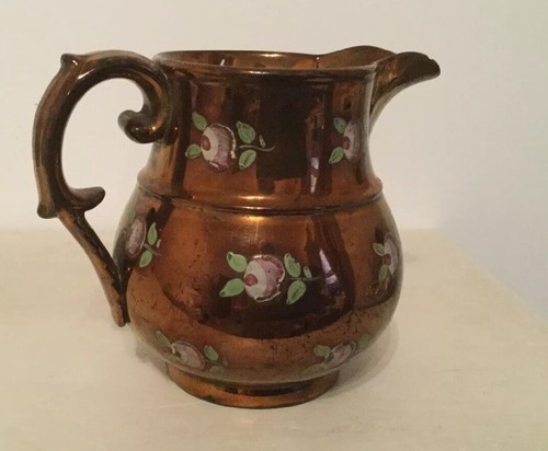 Vintage Painted Bronze Lustre Ware Milk/ Water Jug- Hand painted Flowers -10cm - Picture 6 of 11