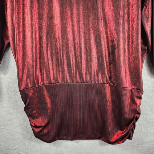 Ashley Stewart Metallic Pullover Woman Top 18/20 Red Ruched Shiny Stretch Relax - Bild 9 von 16