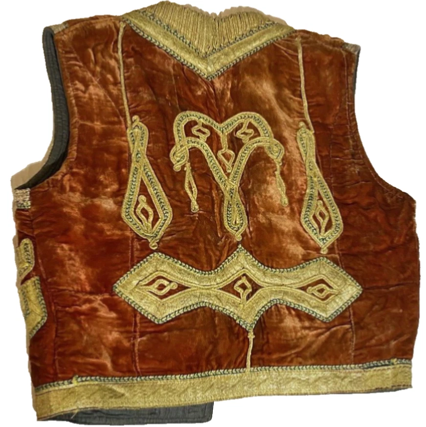 Vintage Hazara Vest Velvet with Gold Metallic Embroidery Afghan Hippie Boho Chic - Image 3 of 4