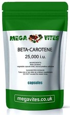 BETA-CAROTENE CAPSULES 25,000iu x 30 - ANTIOXIDANT, EYE/SKIN HEALTH - MEGAVITES