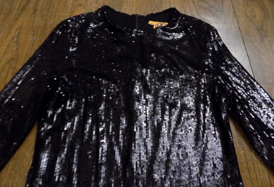 Vestido Tory Burch Elástico Lentejuelas Manga Larga Cremallera Trasera Cambio SEXY Negro Talla S Usado en Excelente Condición Foto 2 de 4