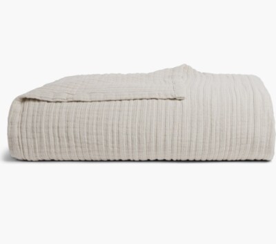 NEW $229 Parachute Cloud Linen Gauze Bed Blanket Natural Tan Full Queen 90''X90''