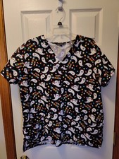 Cassandra O Scrubs Top Holiday Halloween Ghost X Large-2 Pockets
