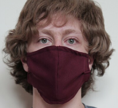 WASHABLE Two Layer Face Mask Reusable ~ Burgundy ~ Made in U.S.A. FAST SHIPPING