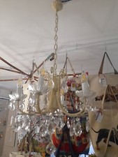 LAMPADARIO ARTIGIANALE AVORIO CON GOCCE CRISTALLO A 6 LUCI - NUOVO