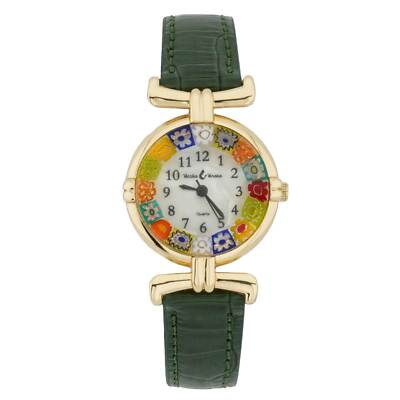 Glass Of Venice Murano Glass Millefiori Watch Round Multicolor Gold-Tone - 1'' Fa