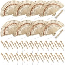 50 Pieces Folding Fans Sandalwood Fans Favors with Tassels and Present Bags S...