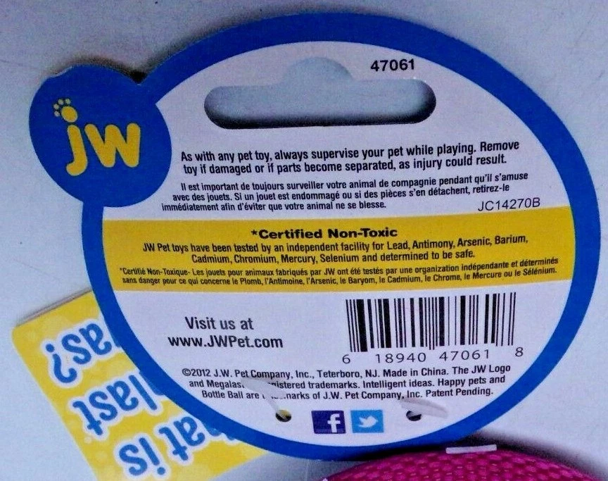 JW Pet Co. Megalast холст мяч треск и хруст звук синий и розовый собака игрушка новый - Изображение 4 из 4