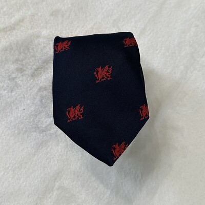 Vintage Wrexham Club Ties Football Navy & Red Logo all over preppy