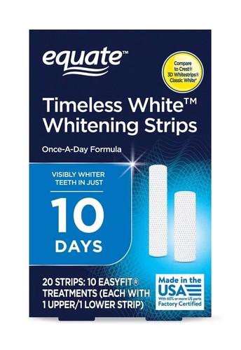 New Equate Whitening Strips, Enamel Safe,20 Whitening Strips (10 Treatments)