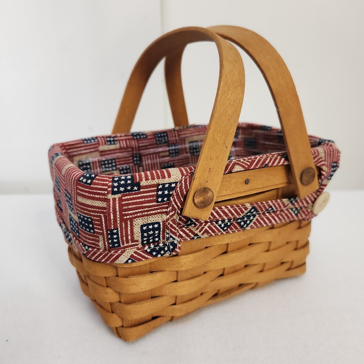 Longaberger 2002 Little Market Basket+Old Glory Fabric Liner+