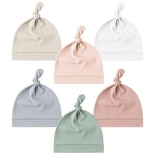 6 Pack Baby Newborn Hats Set Knot Beanie Beige,baby Pink,white,gray,green,pink