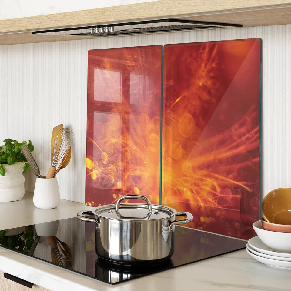 Copri Piano Cottura Fornelli Tagliere 2x30x52cm Fiore arancione Vetro Temperato - Immagine 2 di 4