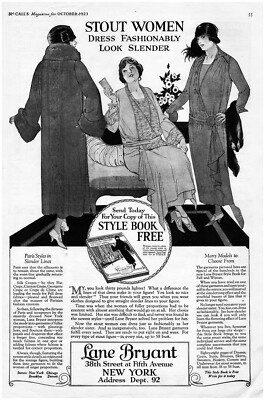 1923 Lane Bryant Coat Vintage Print Ad Stout Slender Paris Style Plus Size