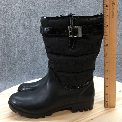 Calvin Klein Boots Womens 11 M Ivah Mid Calf Quilted Rain Black Rubber Buckle - Picture 8 of 17