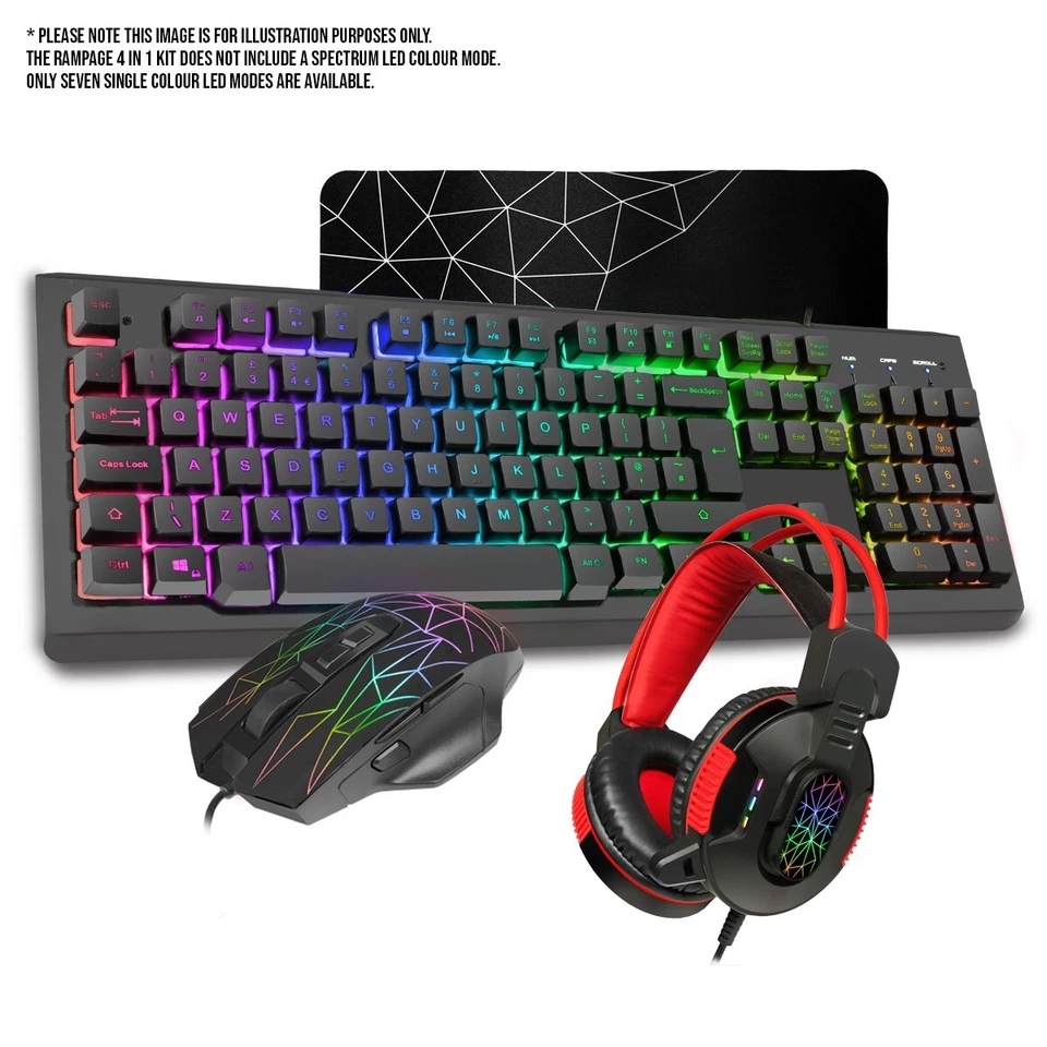 CIT Rampage USB PC Gaming Keyboard Mouse Headset Pad Combo 7 x Colour LED Set - Image 2 of 4