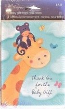  NEW/SEALED TENDER THOUGHTS 8 Giraffe/Monkey Thank You BABY GIFT Cards w/ Env