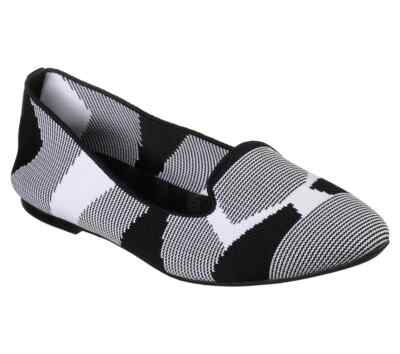 Skechers Air-cooled memory foam, black, white knit mesh flats, size 