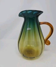 Large Blenko Pitcher Yellow And Blue W/ Original Box 2004 Form 938