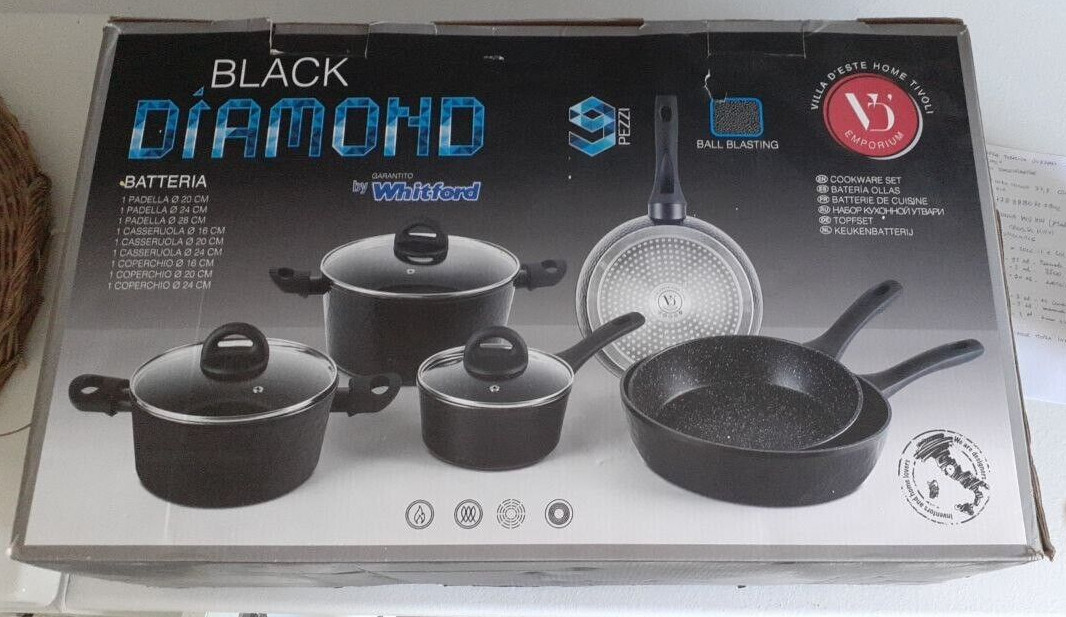 Batteria Pentole Villa d'Este Black Diamond: Estetica e Funzione 9pz