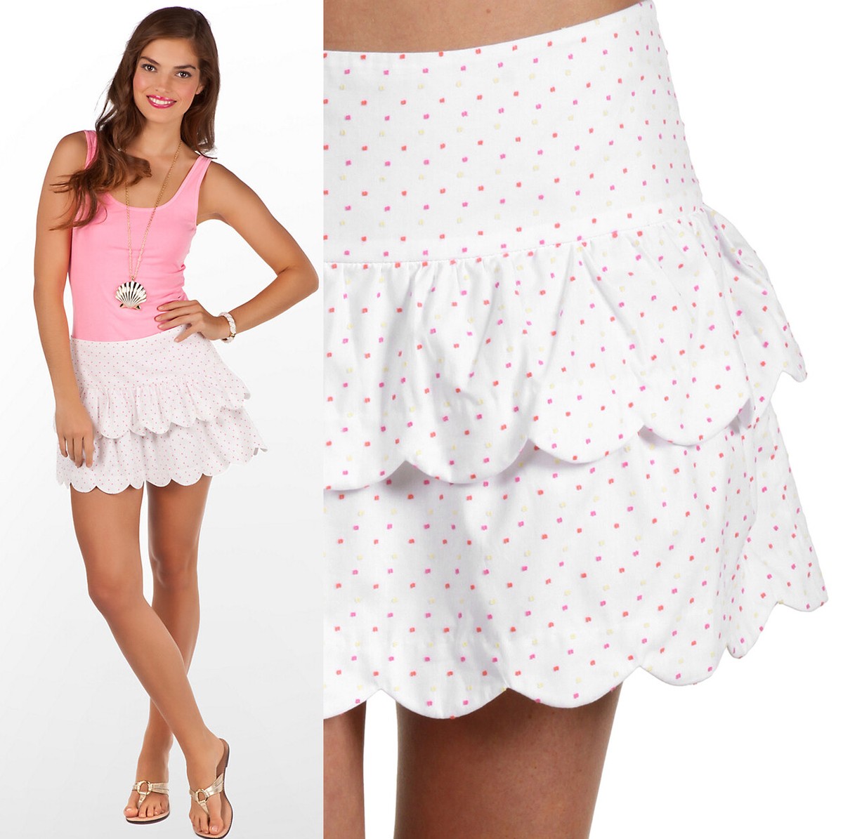 [M me eme]新品Lily dot tiered frill skirt Lilly Pulitzer Cuddy Polka Dot Clip Dot Poplin Scalloped Tiered