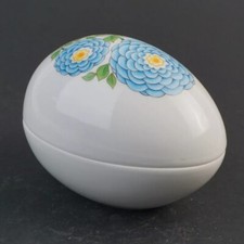 Gerold Porzellan Ei Bonboniere / Deckeldose für Lindt & Sprüngli, Blaue Blüten