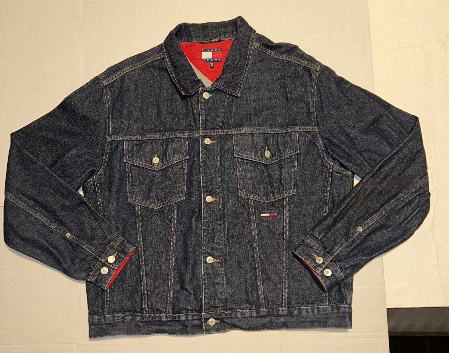 Tommy Jeans Vintage 90s Denim Jacket XXL Dark Wash, Embroidered