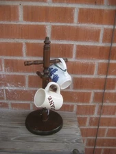 Vintage ** 4 Mug x 15" Height *** Wood Mug Tree Stand Holder