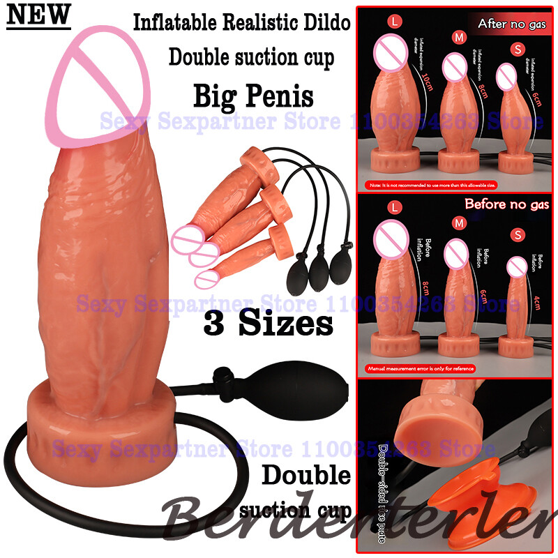 Inflatable Adjustable Size New Realistic Dildos Penis Large Anal Plug Sex  Toys