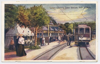 Laxey elektrische Straßenbahnstation Isle of Man Vintage Postkarte N19