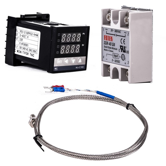 Digital PID Temperature Control + 40A SSR + K Thermocouple 0 to 400℃ REX-C100