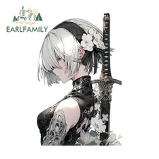 EARLFAMILY 5.1" 2B Nier Car Stickers Cartoon Short Hair Cool Girl Decal Decorate