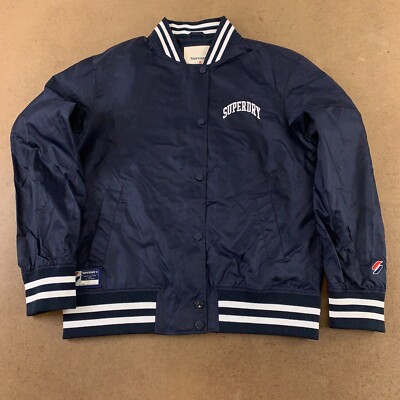 Superdry Women's Size Medium Navy Snap Front Classic Varsity Jacket New
