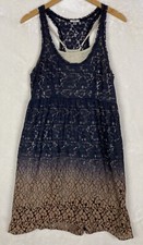 ecote Slip Lace Dress Womens Medium Gray beige Floral Lined Pockets Summer