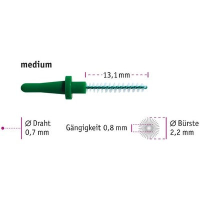 miradent Pic-Brush Ersatzbürsten medium grün, biegsamer Draht, 12 Stück
