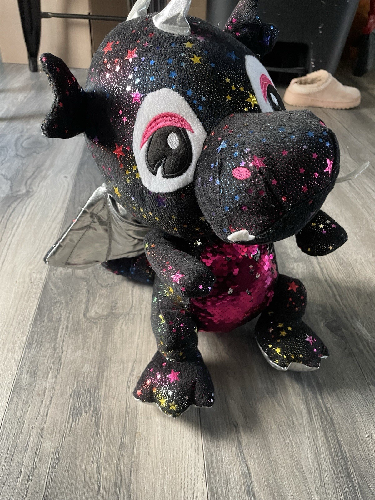 2019 Caravan Softtoys Glitter Drago Black Rainbow Stars Winged Unicorn Dragon.