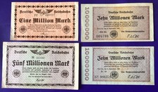 Berlin Deutsche Reichsbahn 1, 5, 10, 10 Mio Mark - Lot 4 Scheine Erh III
