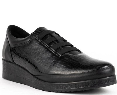 La Conte Damen Schwarze Leder Keilabsatz Sneaker Freizeit LAC6029-25105