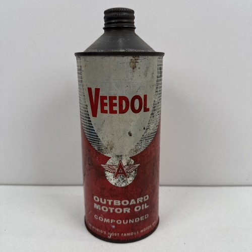 Vtg Veedol Outboard Motor Oil 1 Quart Can Tin Cone Top Tidewater Co Advertising