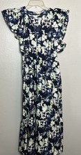 A New Day Women's Flutter Short Sleeve Poplin Tiered Midi Dress Navy Floral M