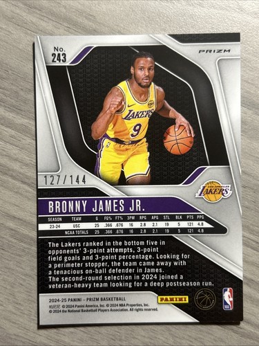 2024 Panini Prizm Bronny James Jr. BLUE SPARKLE Rookie RC SSP Lakers #/144 - Picture 2 of 3