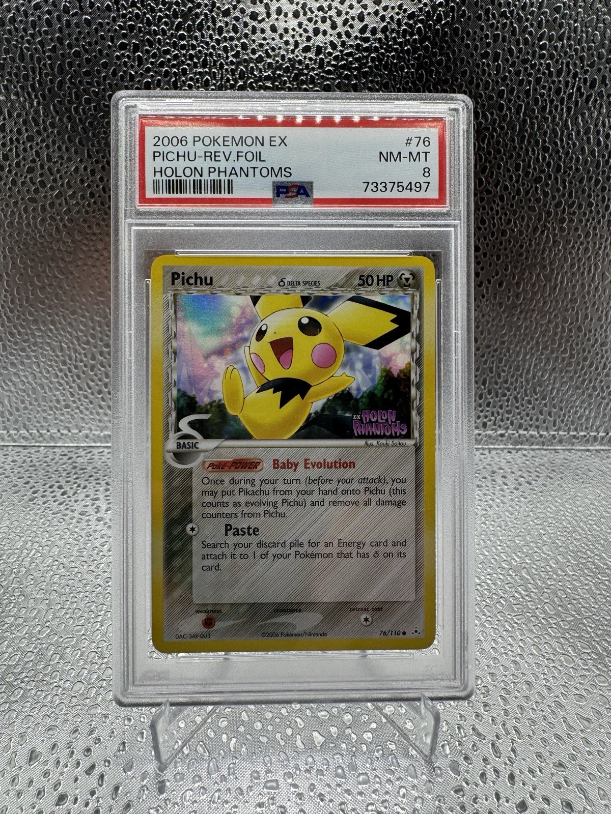 2006 POKEMON EX HOLON PHANTOMS #76 PICHU REVERSE FOIL PSA 8 SUPER LOW POP!