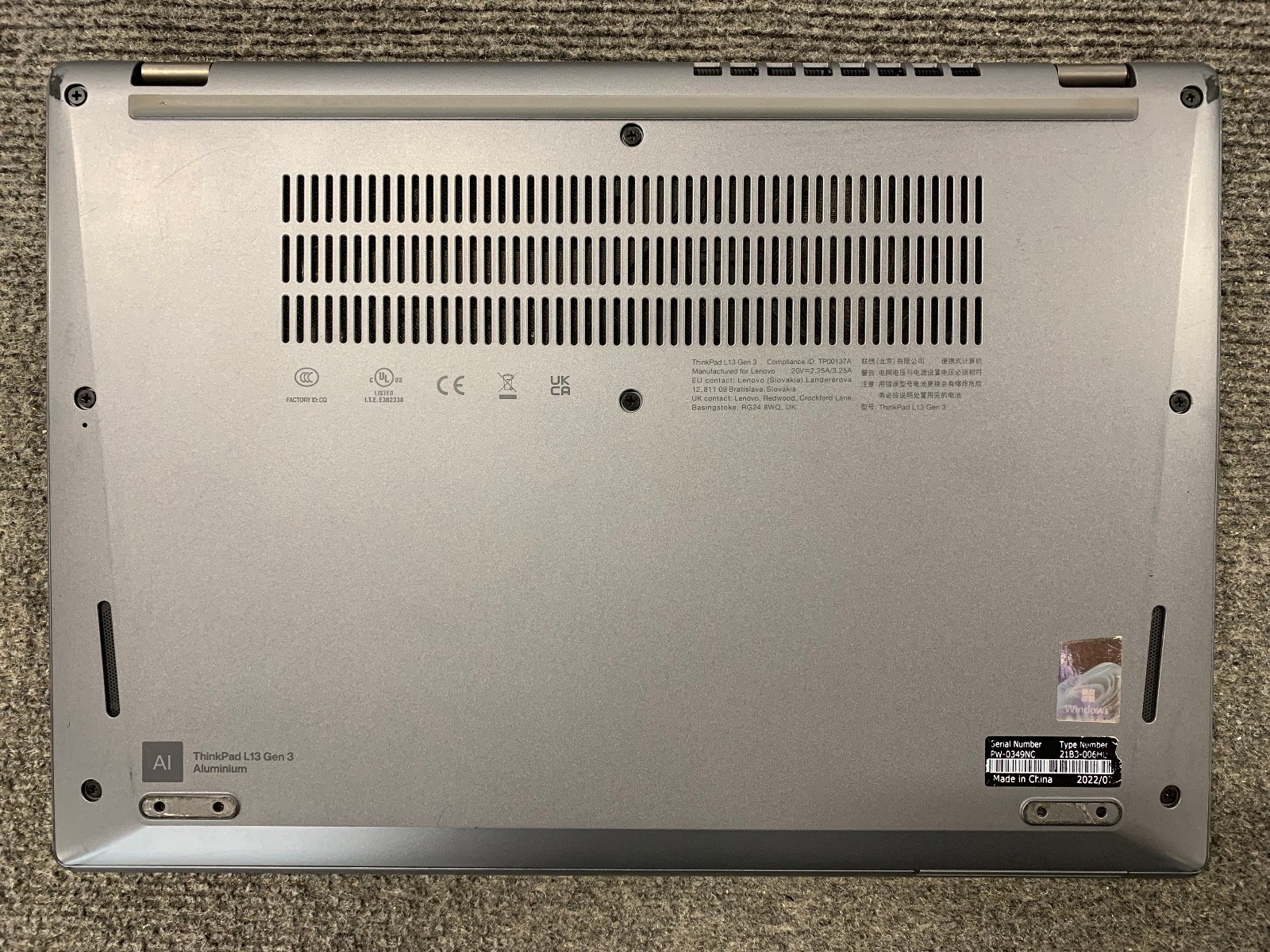 Lenovo ThinkPad L13 Gen 3, 14-Inch Laptop, with Intel Core i7 12th Gen., Linux