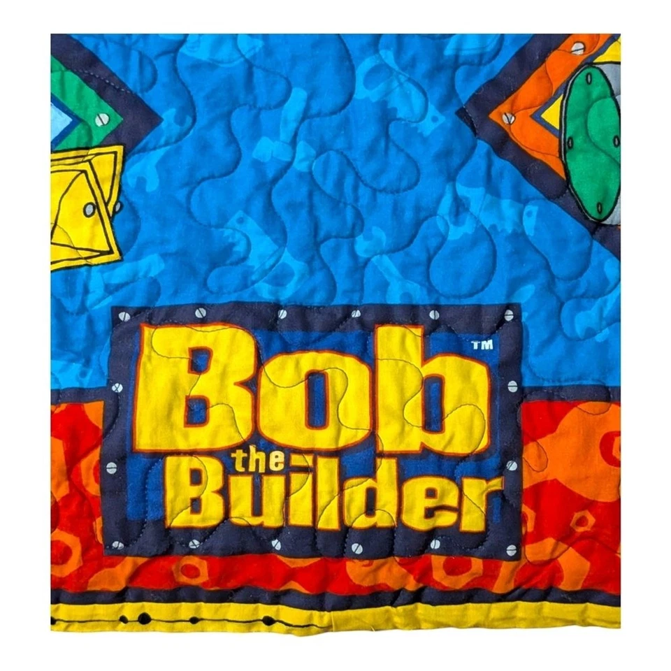 Edredón de algodón retro vintage Bob the Builder para niños pequeños años 90 Y2K 42 x 34 Kidcore Foto 4 de 4