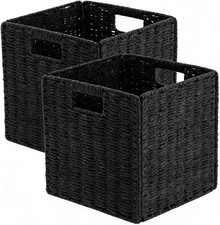 2x Faux Wicker Baskets Wicker Organizer Bins with Handles 22x22x22cm UK
