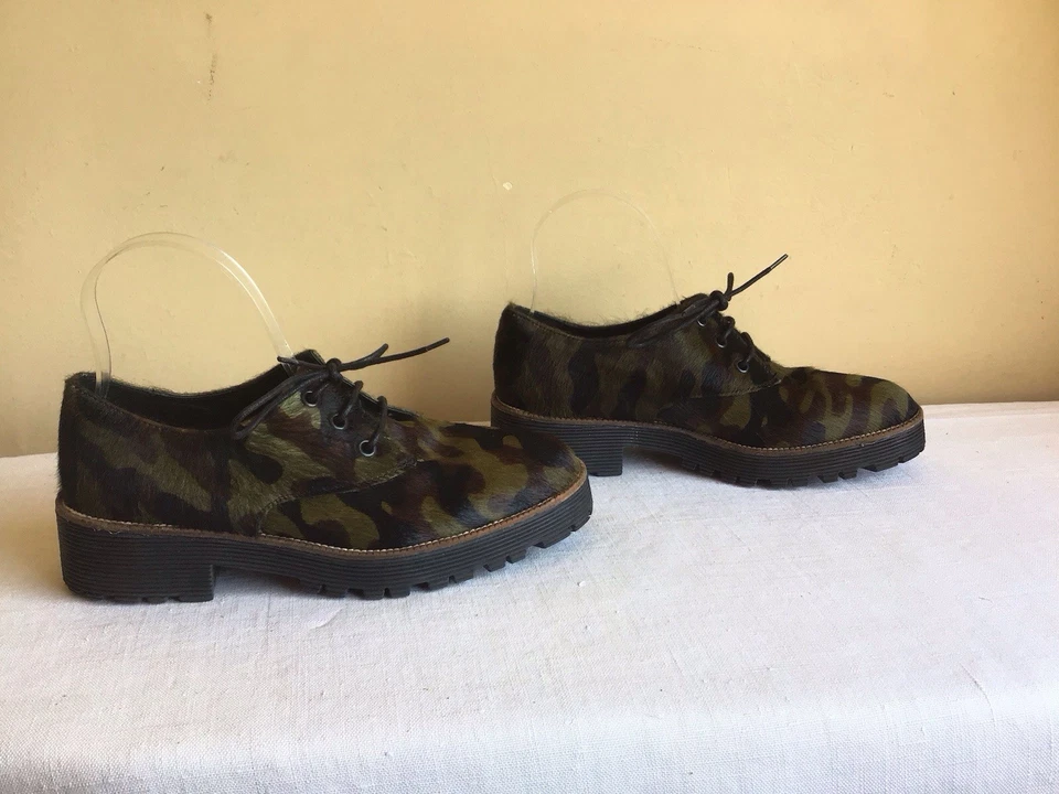 Womens Shellys London Terrwyn Fur Green Camo Lace Up Platform Oxford Shoes 7.5 - Image 2 of 4