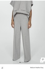 S NWT Mango High Waist Wide Leg Grey Gray Pants Dress Knit Trouser Full NEW
